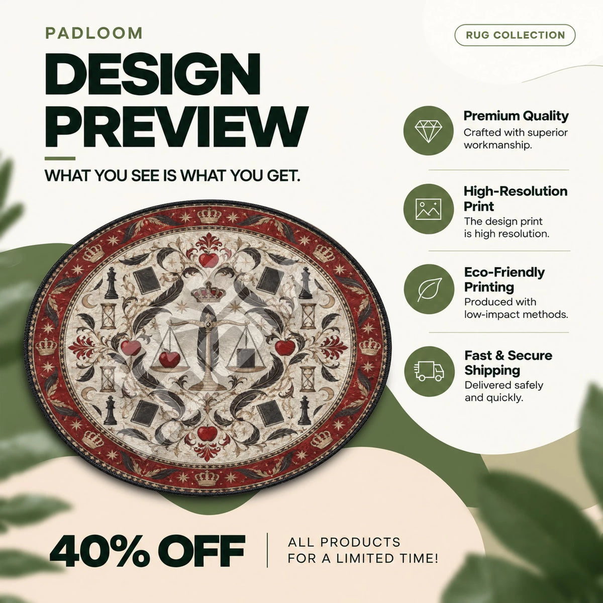 Justice Scales Death Note round rug full design preview