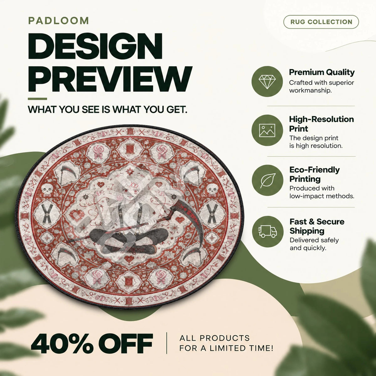 Juuzou Seated Tokyo Ghoul round rug full design preview
