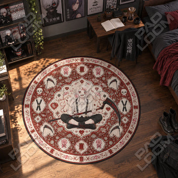 Juuzou Seated Tokyo Ghoul round rug on a bedroom floor - Tokyo Ghoul chair mat
