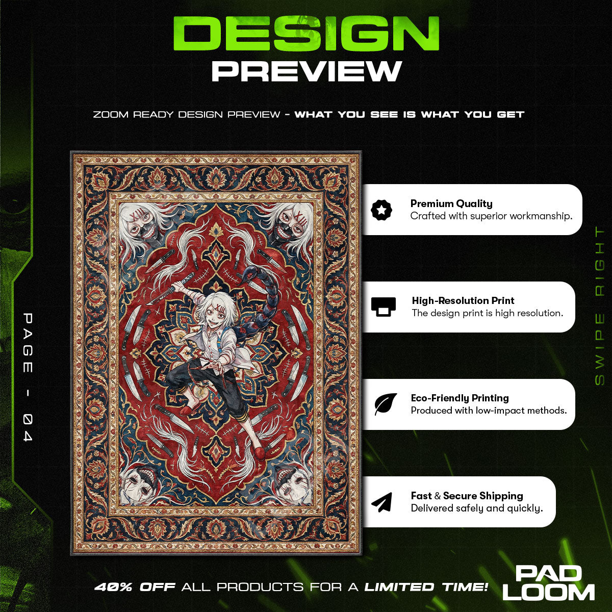 Juuzou Suzuya Scythe Rug - Tokyo Ghoul Chair Mat