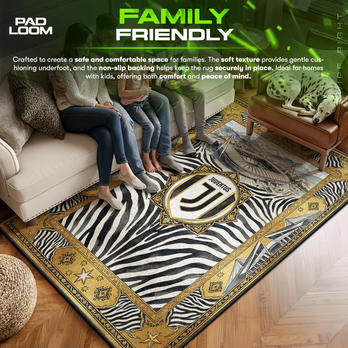Juventus area rug showing full home decor artwork