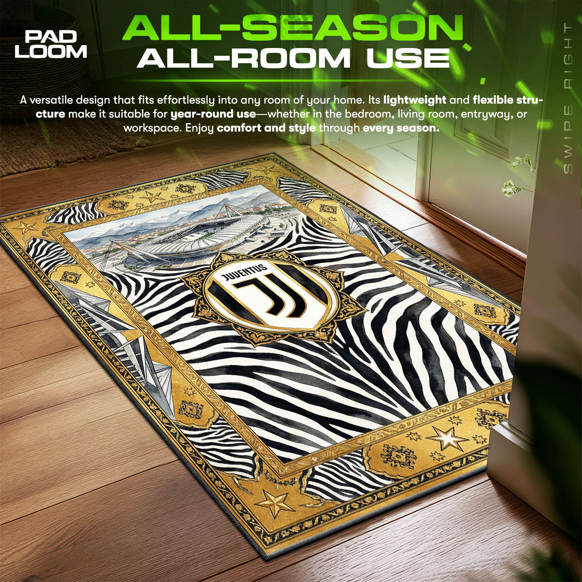 Juventus Zebra Stadium Streetwear Floor fan rug — premium quality print