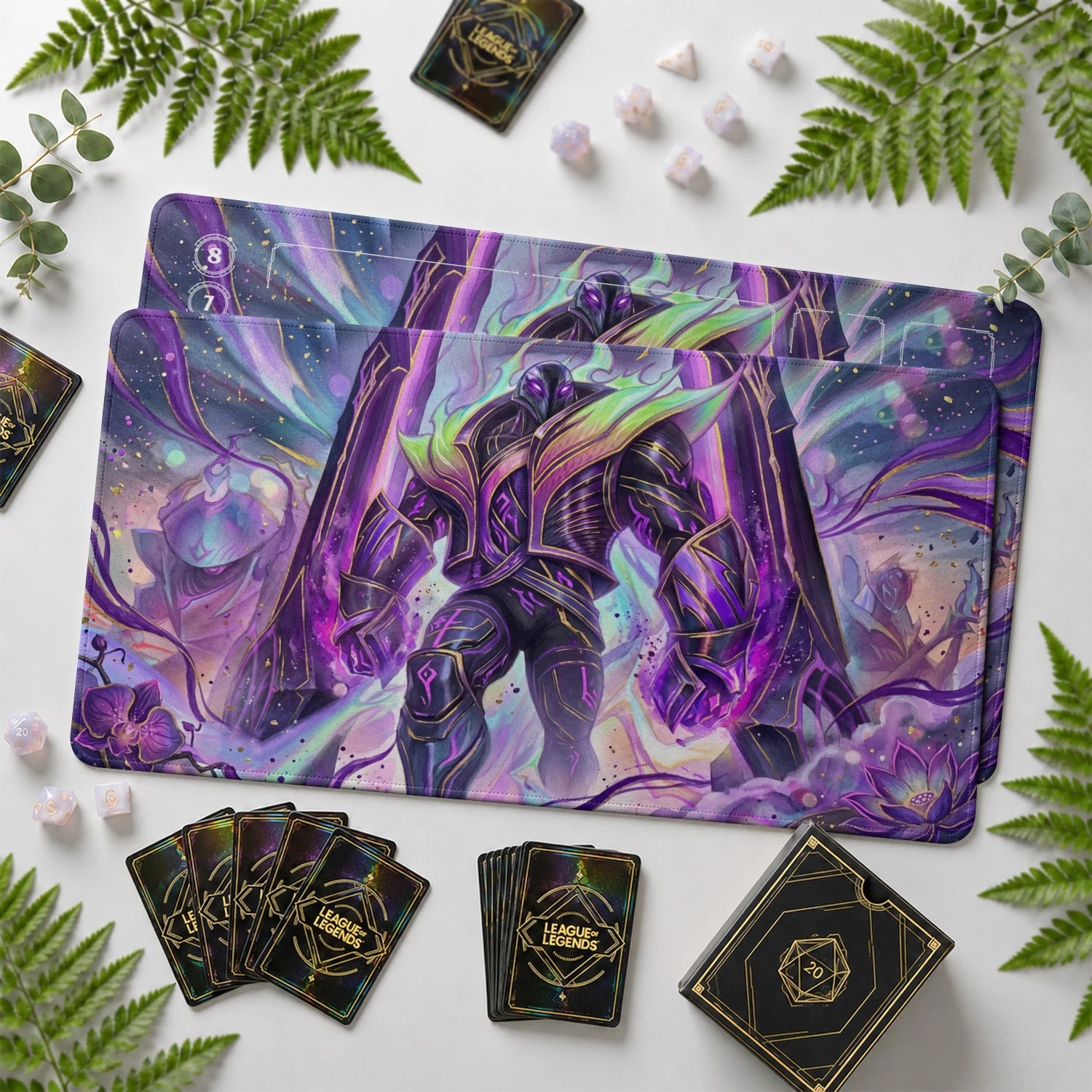 K'Sante Prism Riftbound TCG playmat with card zones and score track – LoL game mat