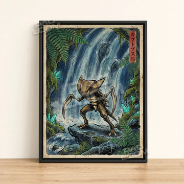 Kabutops Grotto Pokemon poster - framed canvas wall art in a black frame