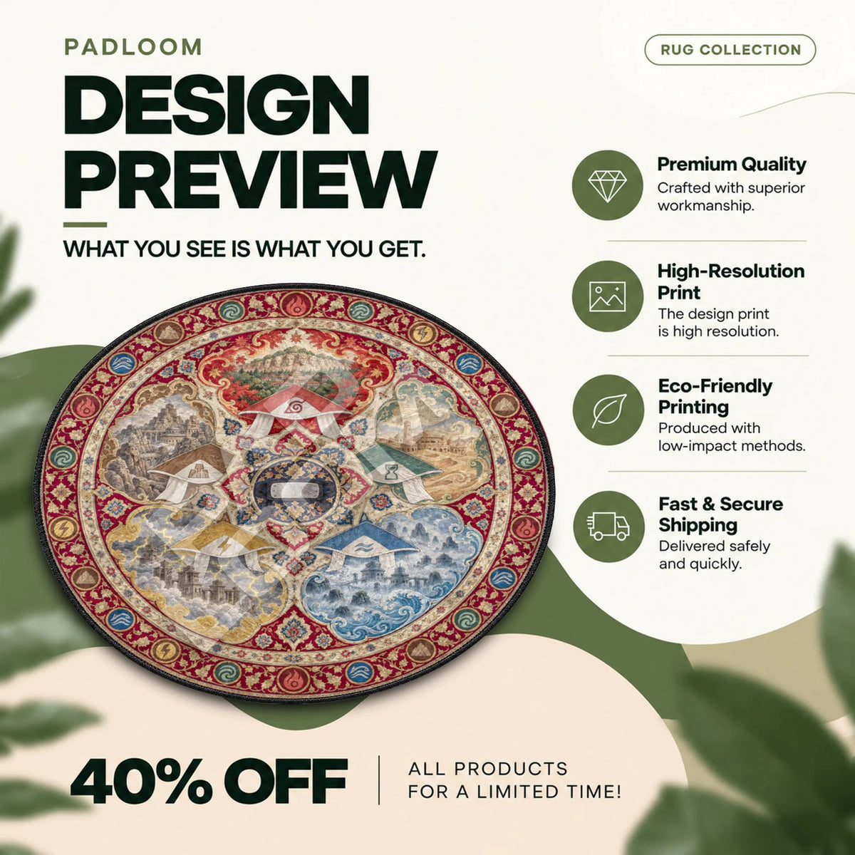 Kage Elemental Naruto round rug full design preview