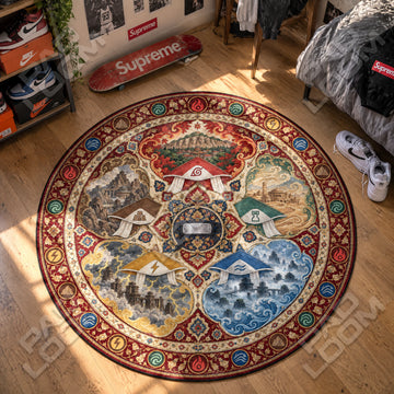 Kage Elemental Naruto round rug on a bedroom floor - Naruto chair mat