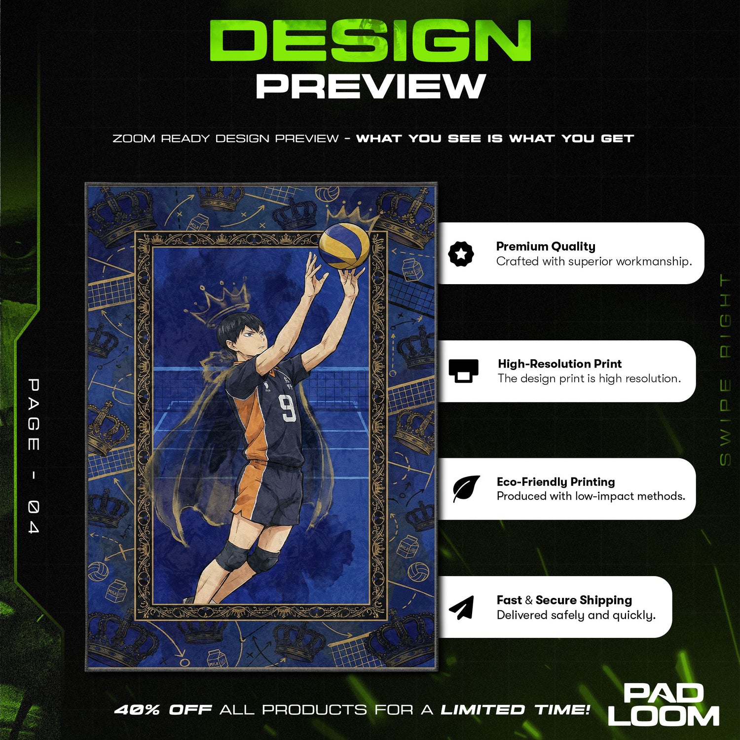 Kageyama King of the Court Rug - Haikyuu!! Chair Mat