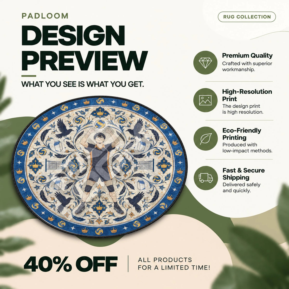 Kageyama Setting Haikyuu round rug full design preview