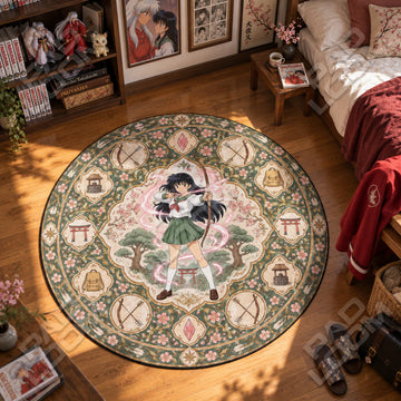 Kagome Archer Inuyasha round rug on a bedroom floor - Inuyasha chair mat