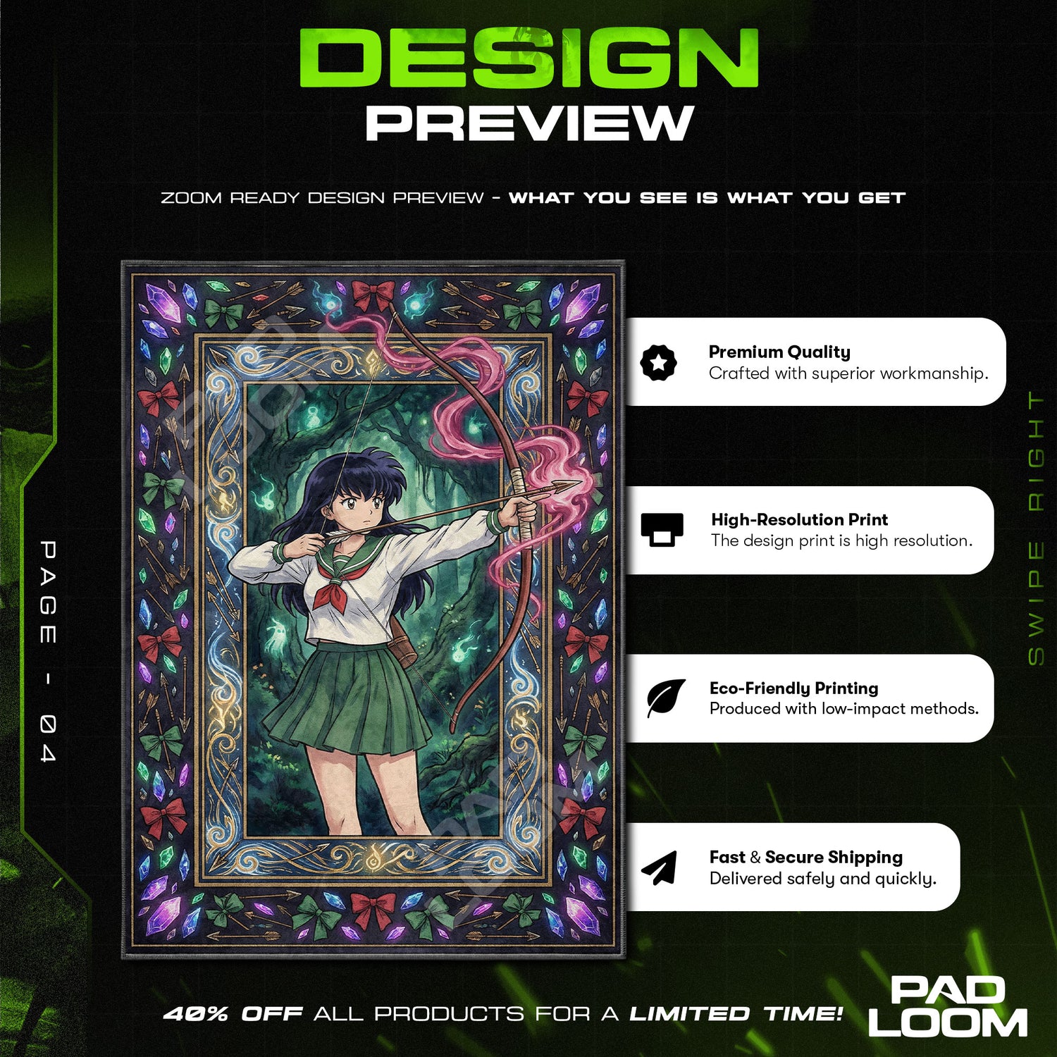 Kagome Higurashi Sacred Arrow Rug - Inuyasha Chair Mat