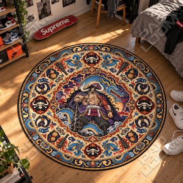 Kaido Dragon One Piece round rug on a bedroom floor - One Piece chair mat