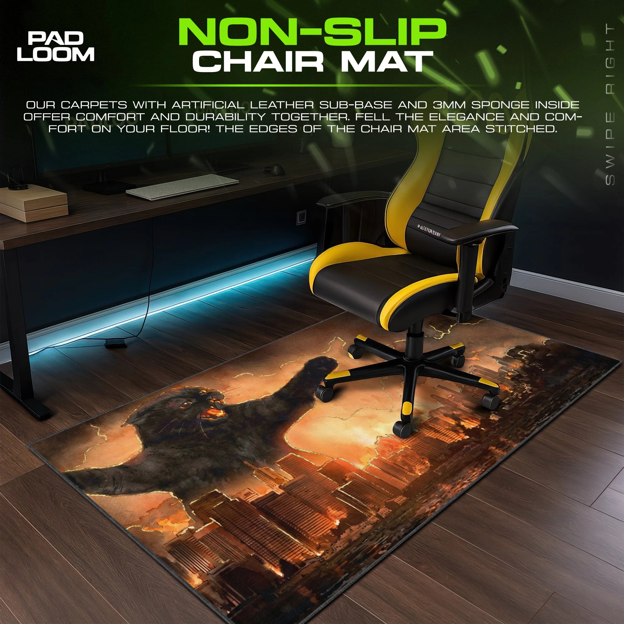 Kaiju Cat City Mouse Pad - Watercolor Desk Mat