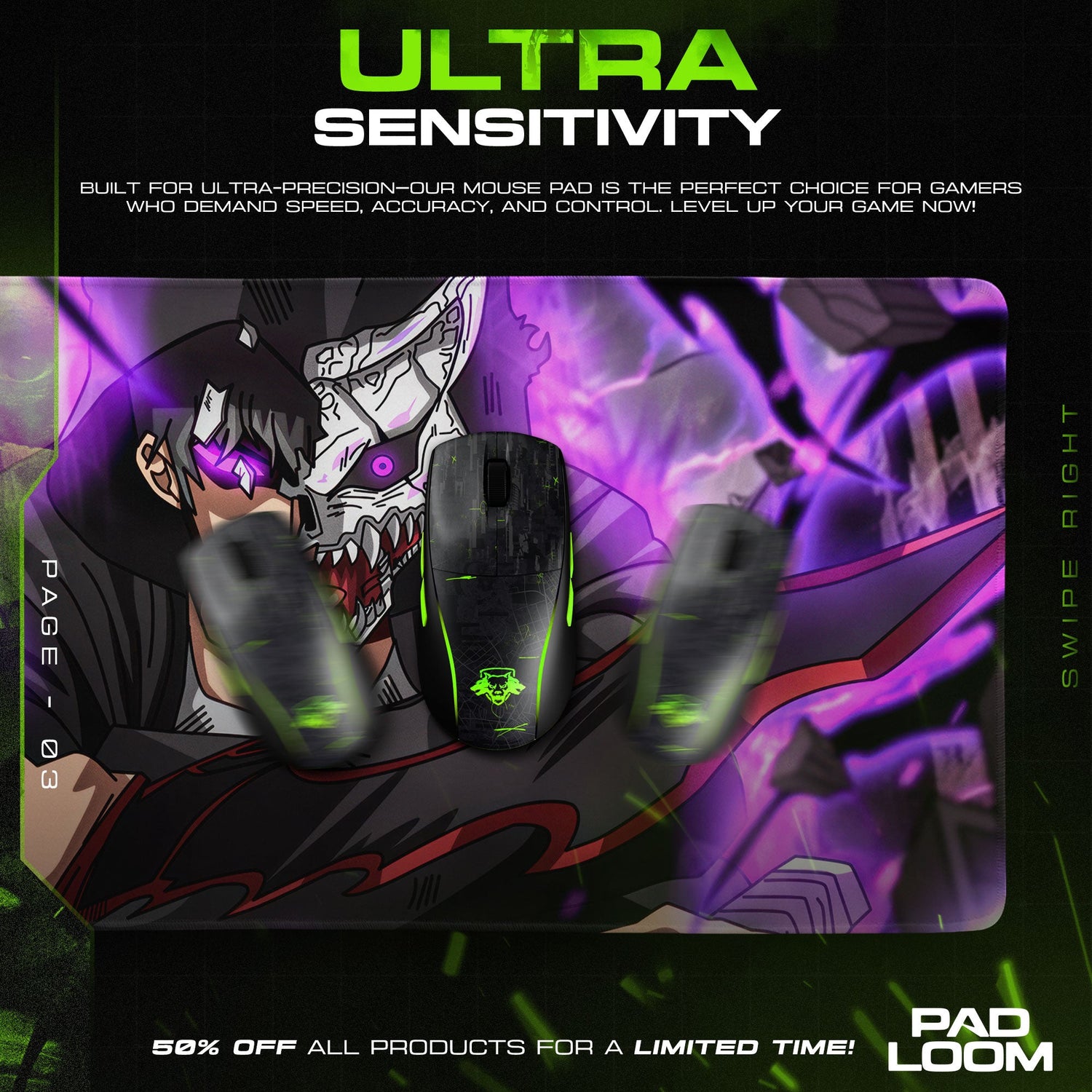 Kaiju No. 8 Half Mask Blade Mouse Pad, Dark Anime Desk Mat Padloom
