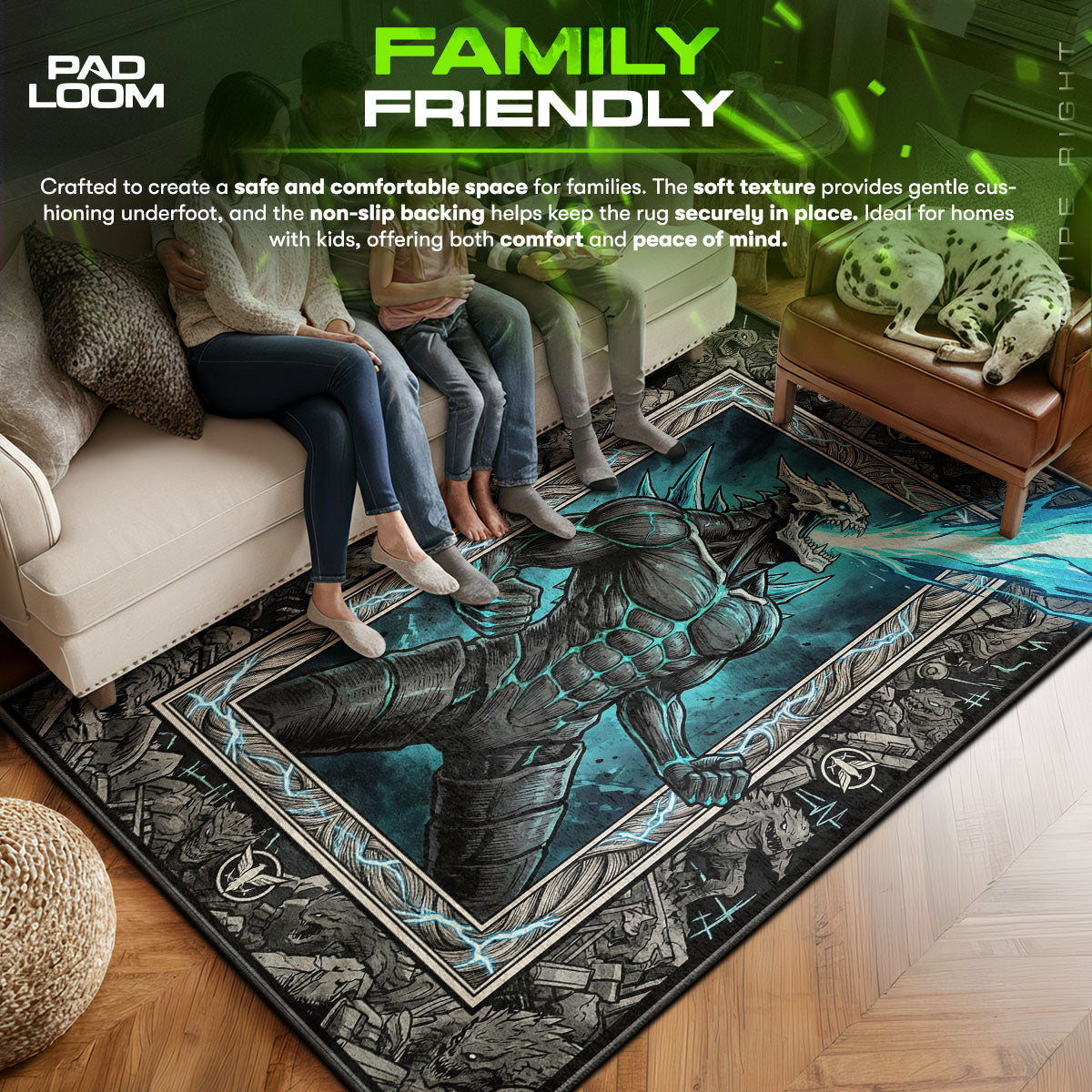Kafka area rug showing full Kaiju artwork