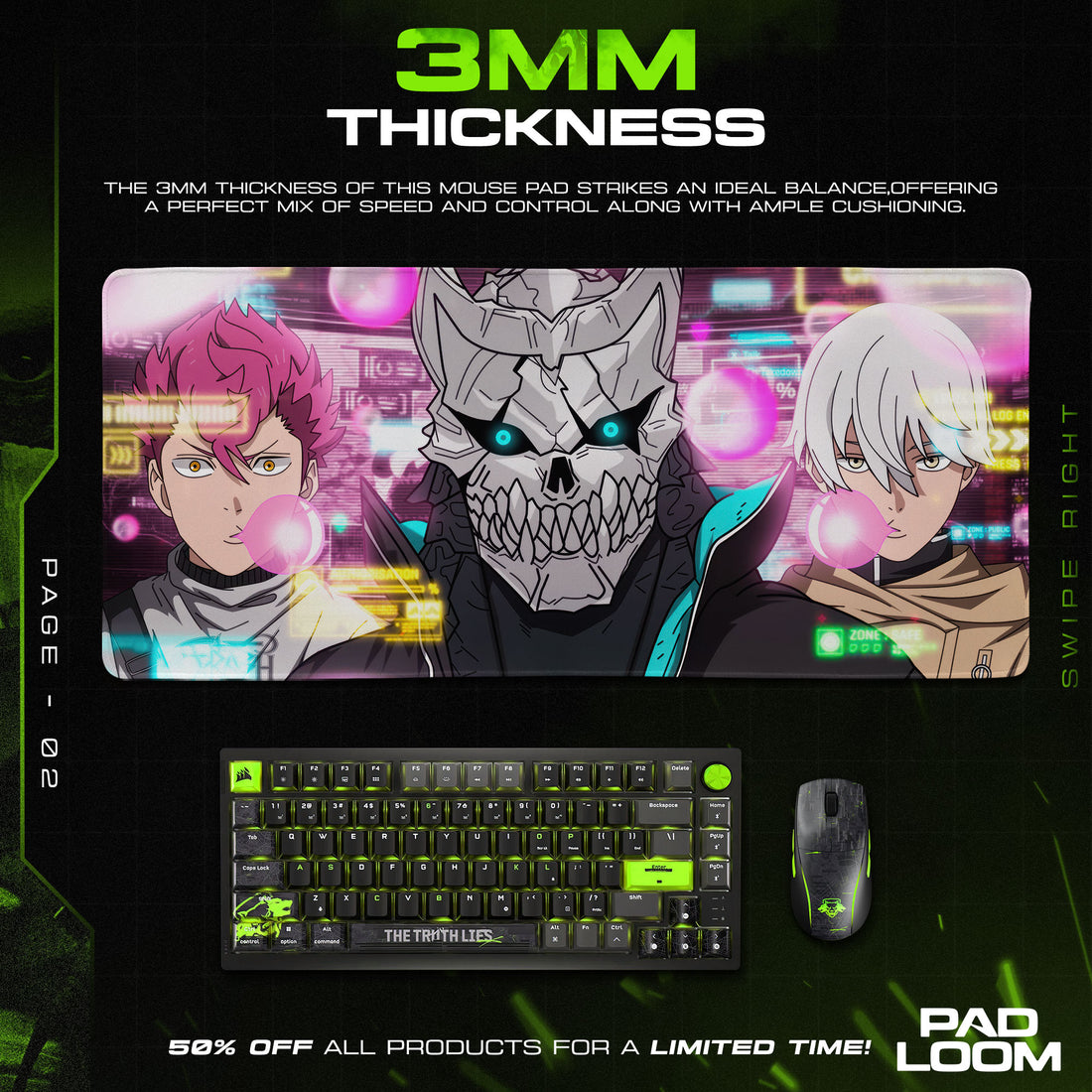 Kaiju No. 8 Skull Mask Mouse Pad, Cyber Anime Desk Mat