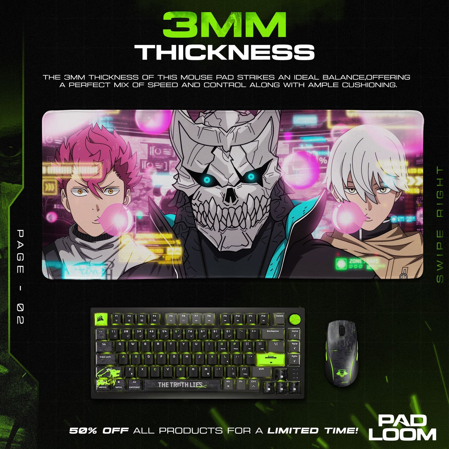 Kaiju No. 8 Skull Mask Mouse Pad, Cyber Anime Desk Mat Padloom