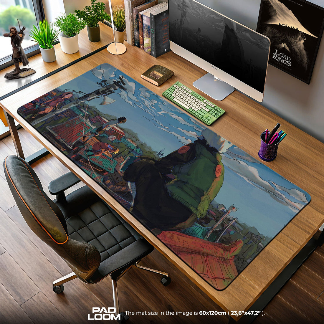 Kakashi and Naruto Mouse Pad - Hidden Leaf Rooftops Anime Desk Mat Padloom