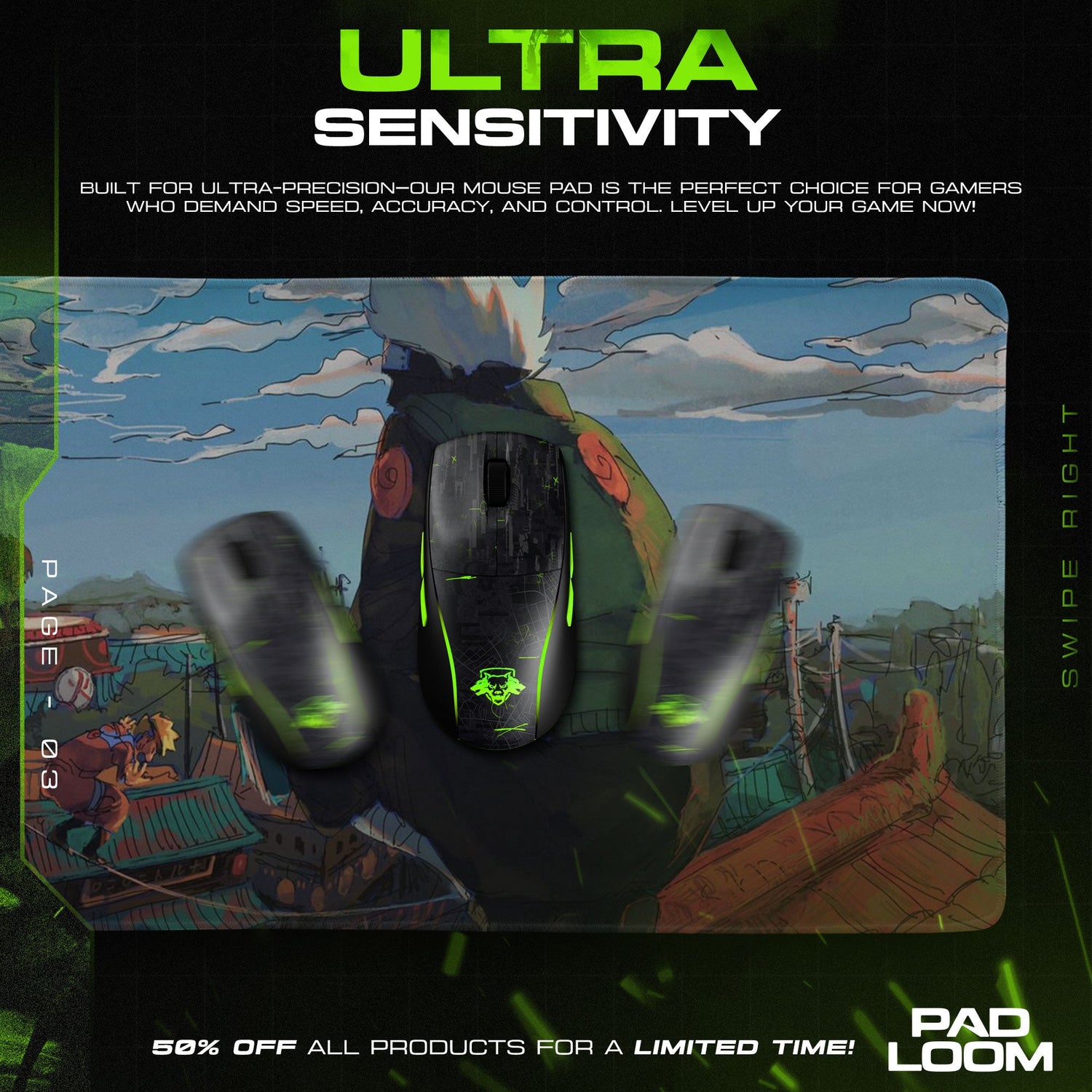 Kakashi and Naruto Mouse Pad - Hidden Leaf Rooftops Anime Desk Mat Padloom