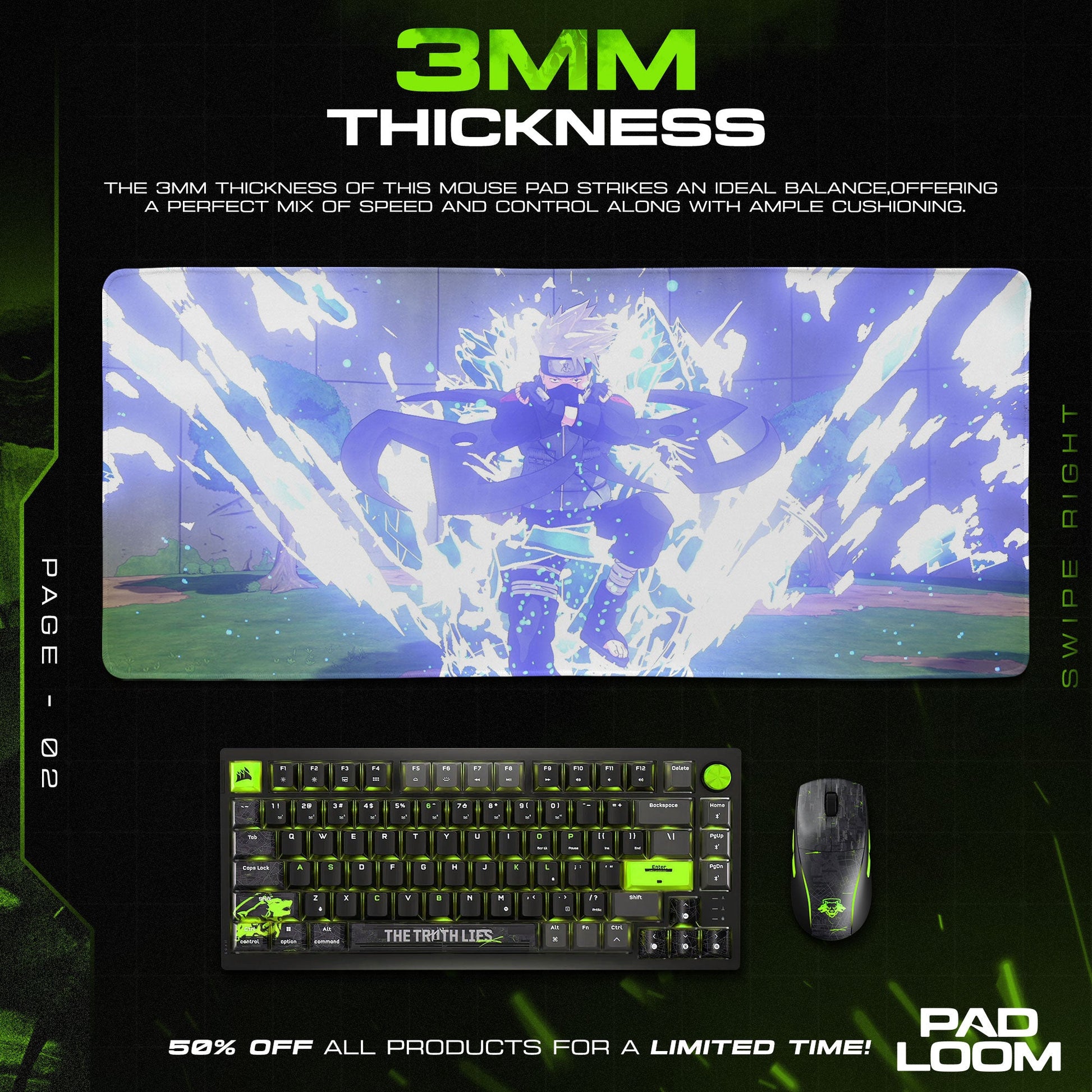 Kakashi Chidori Burst Mouse Pad - Electric Anime Desk Mat Padloom