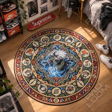 Kakashi Chidori Naruto round rug on a bedroom floor - Naruto chair mat