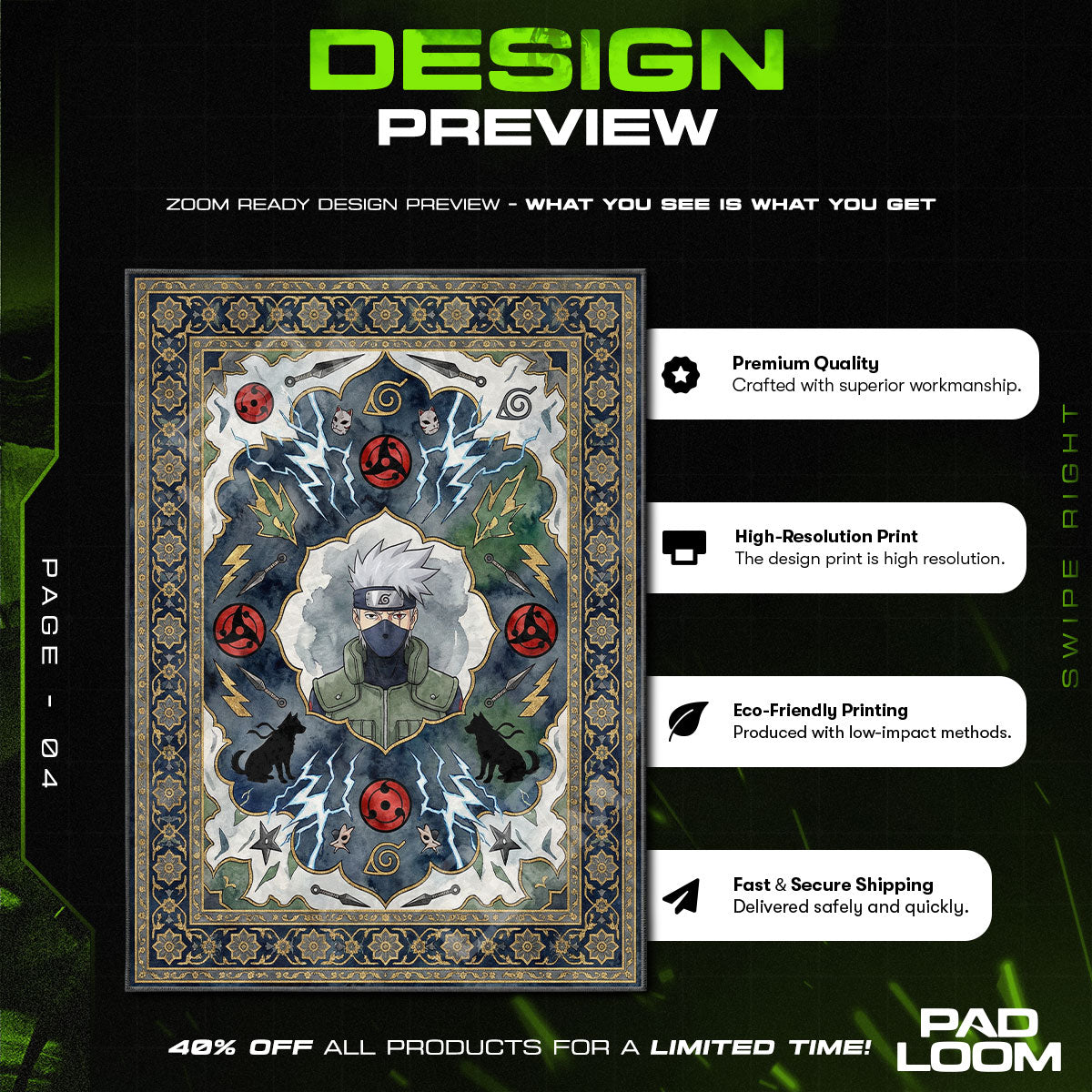 Kakashi Copy Ninja Rug - Naruto Shippuden Chair Mat