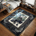 Kakashi Hatake crouching and charging Chidori lightning jutsu with Sharingan eye visible, framed by kunai and ninja tools in a watercolor style design.