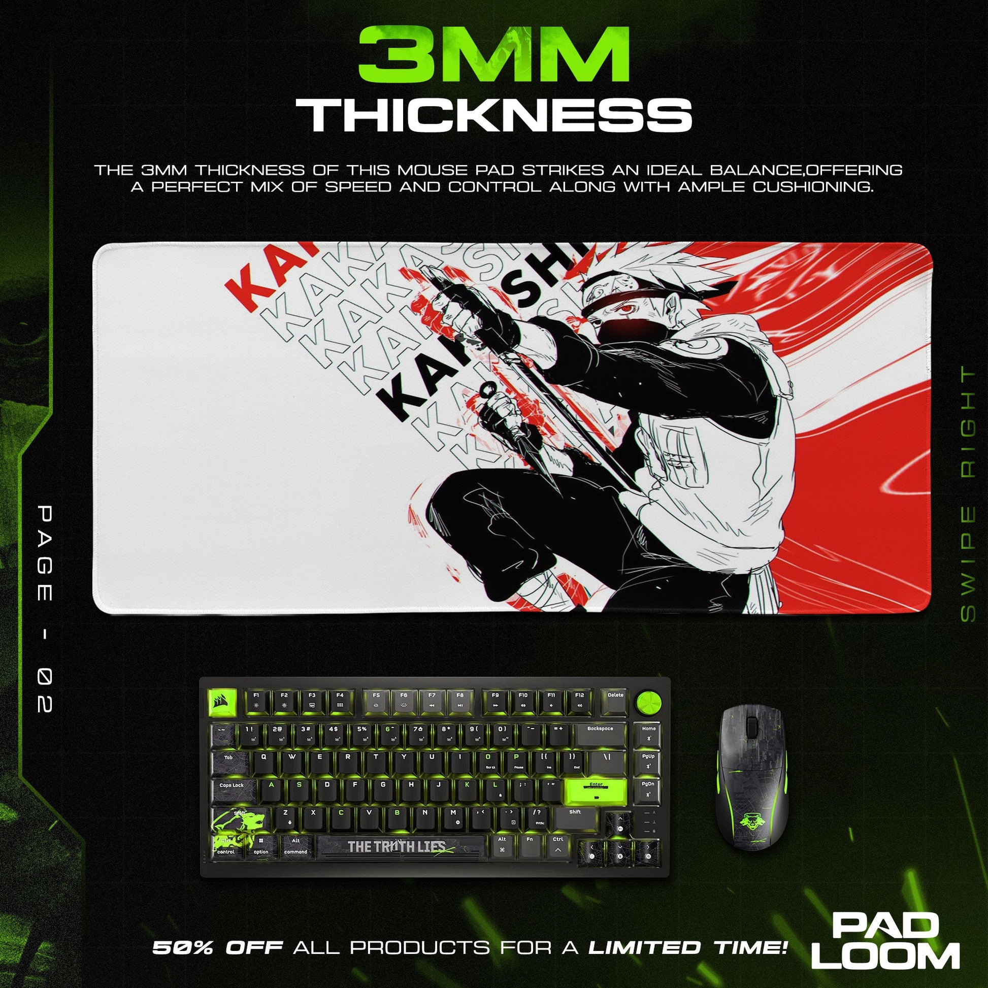 Kakashi Lightning Strike Mouse Pad - Red Shadow Anime Desk Mat Padloom