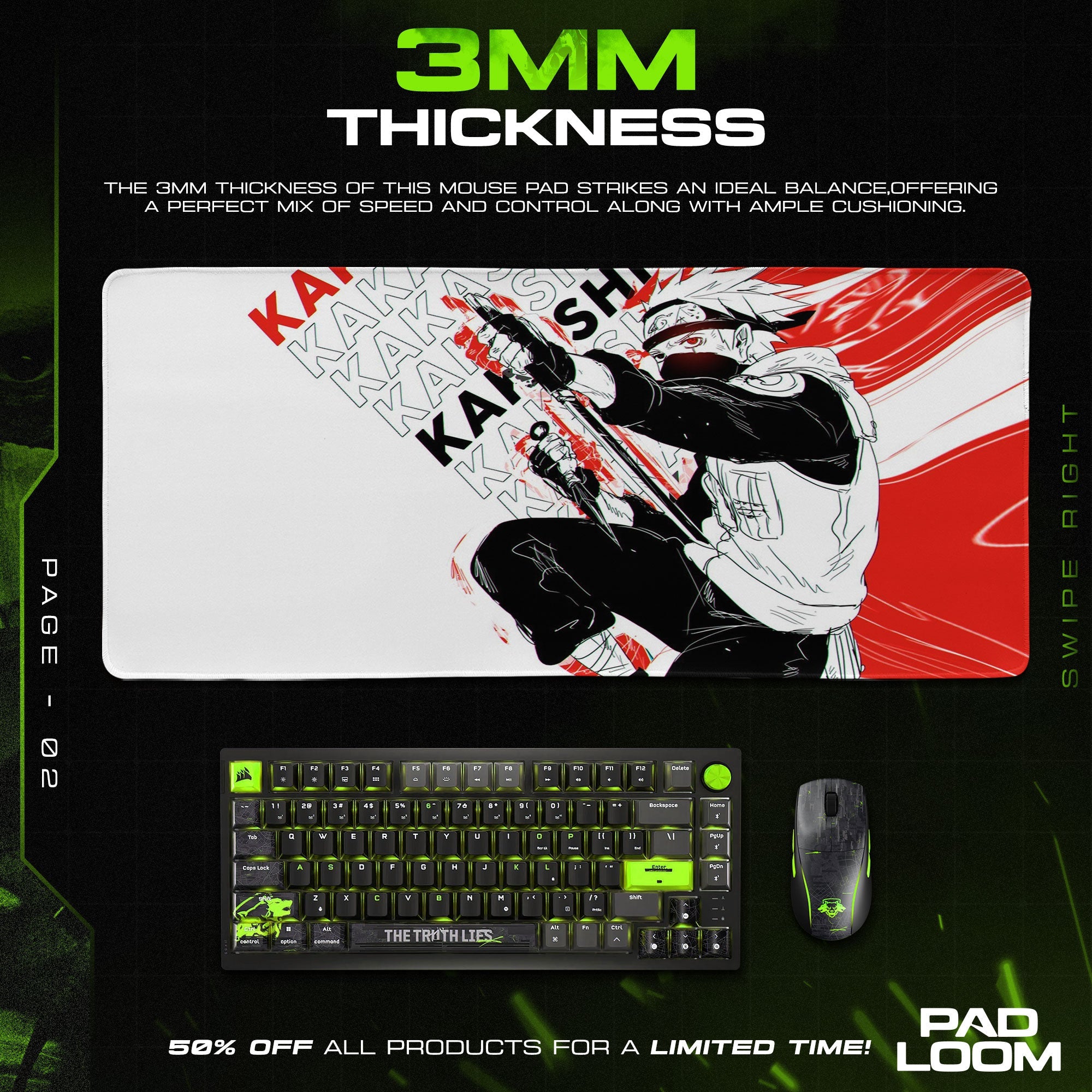 Kakashi Lightning Strike Mouse Pad - Red Shadow Anime Desk Mat Padloom