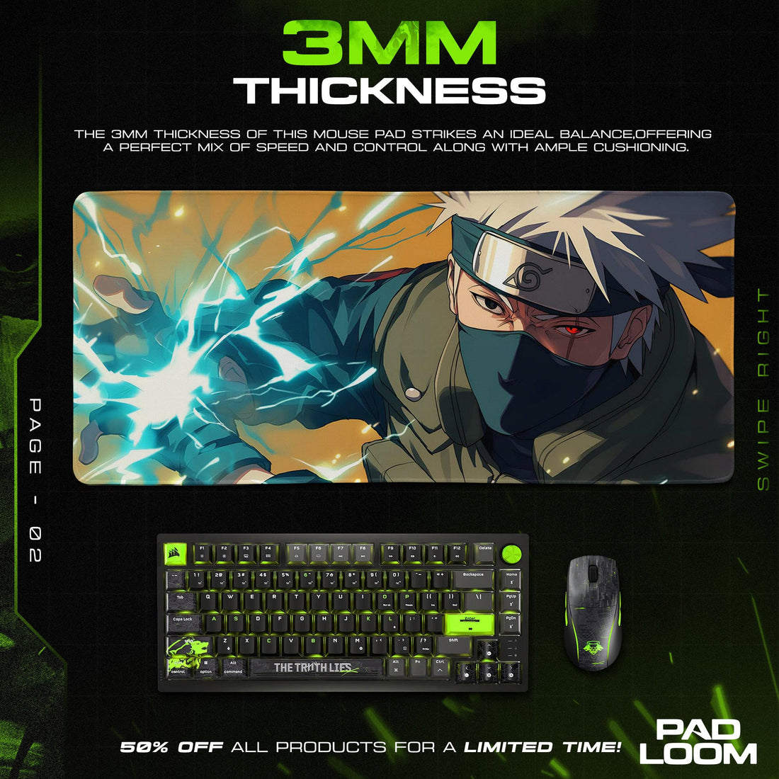 Kakashi Mouse Pad - Chidori Strike Anime Desk Mat Padloom
