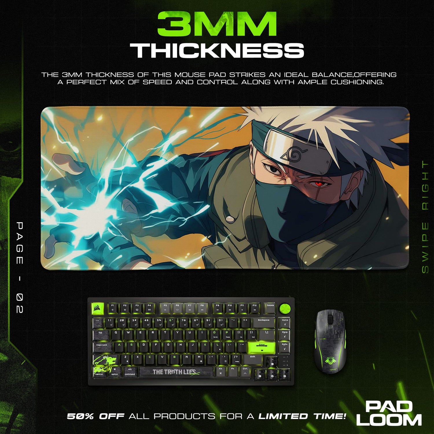 Kakashi Mouse Pad - Chidori Strike Anime Desk Mat Padloom