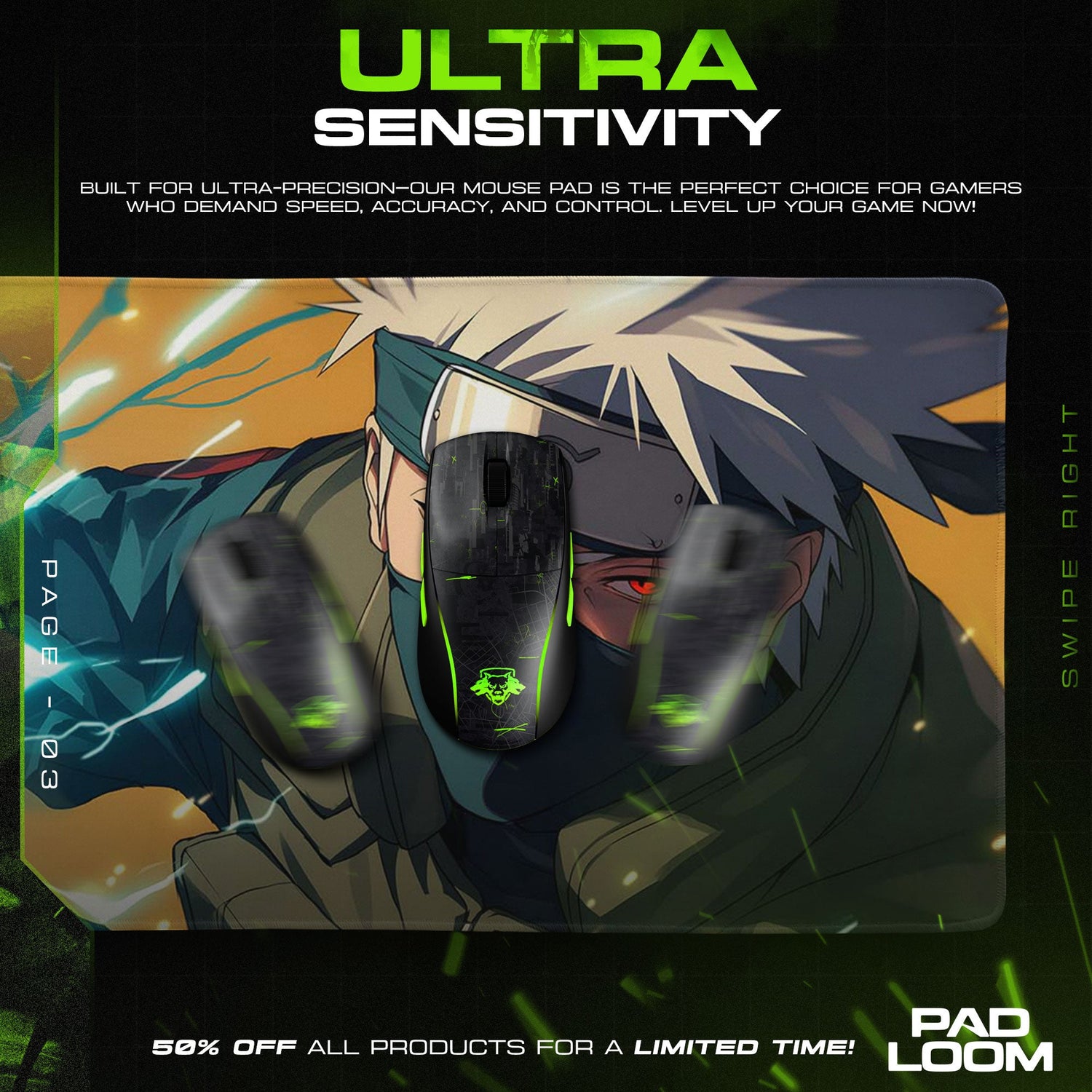 Kakashi Mouse Pad - Chidori Strike Anime Desk Mat Padloom