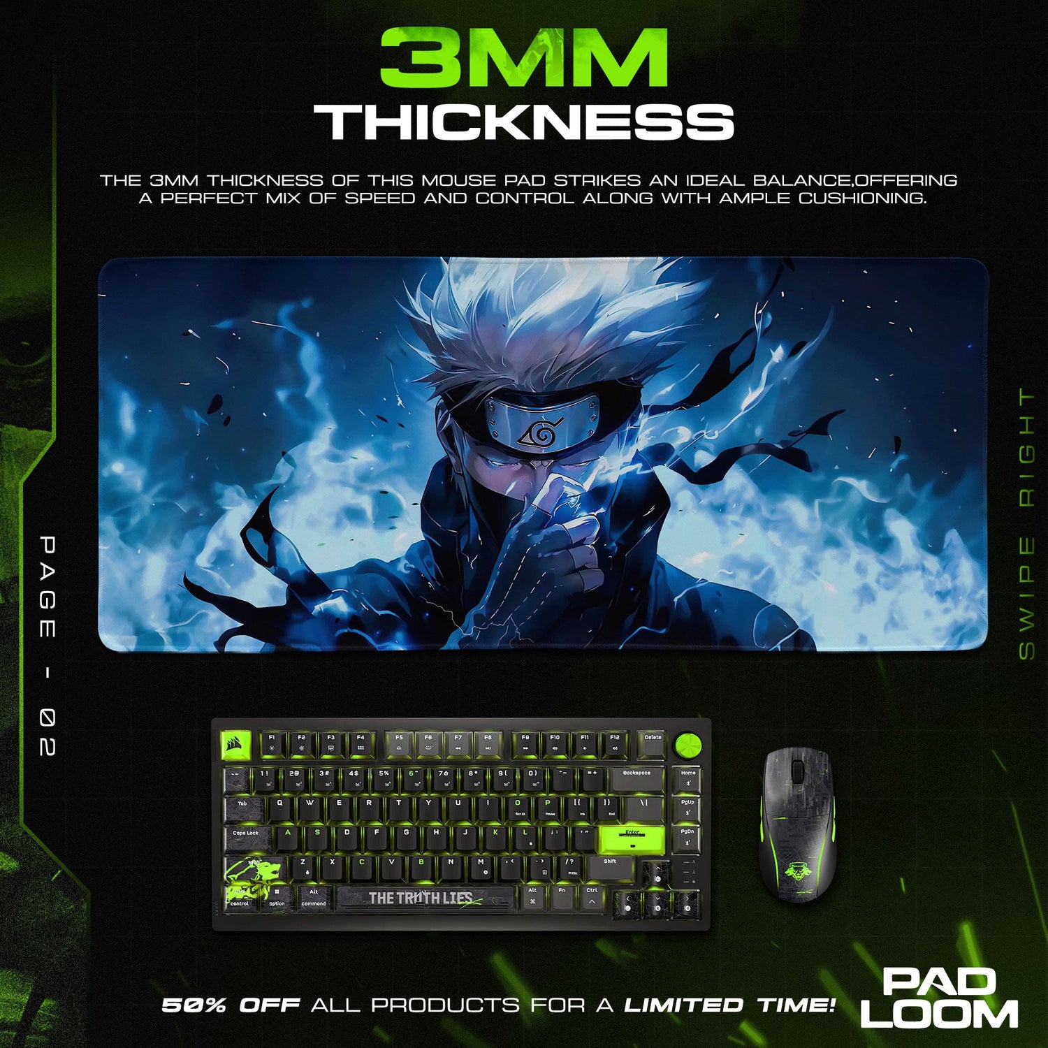 Kakashi Mouse Pad - Lightning Blade Anime Desk Mat Padloom