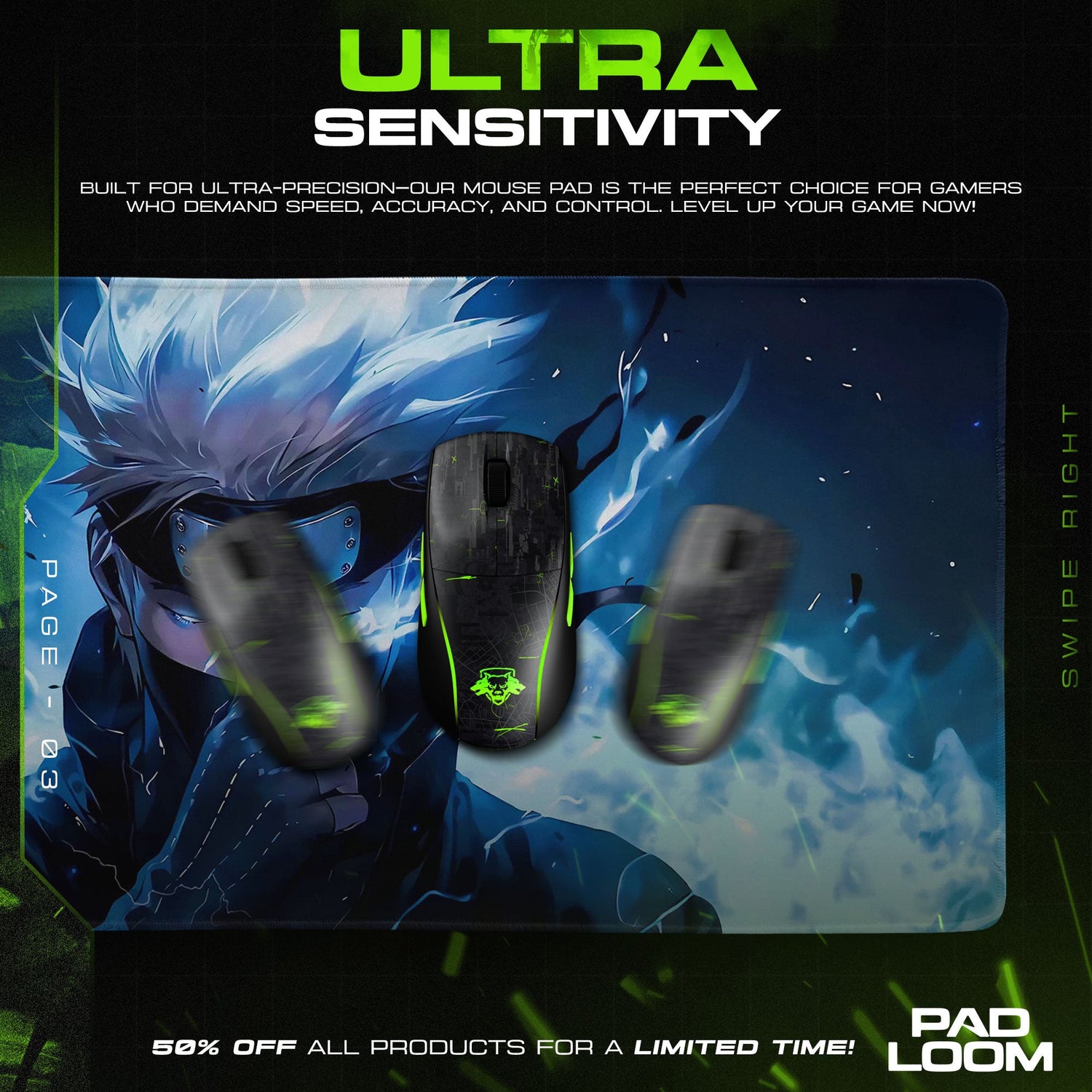 Kakashi Mouse Pad - Lightning Blade Anime Desk Mat Padloom