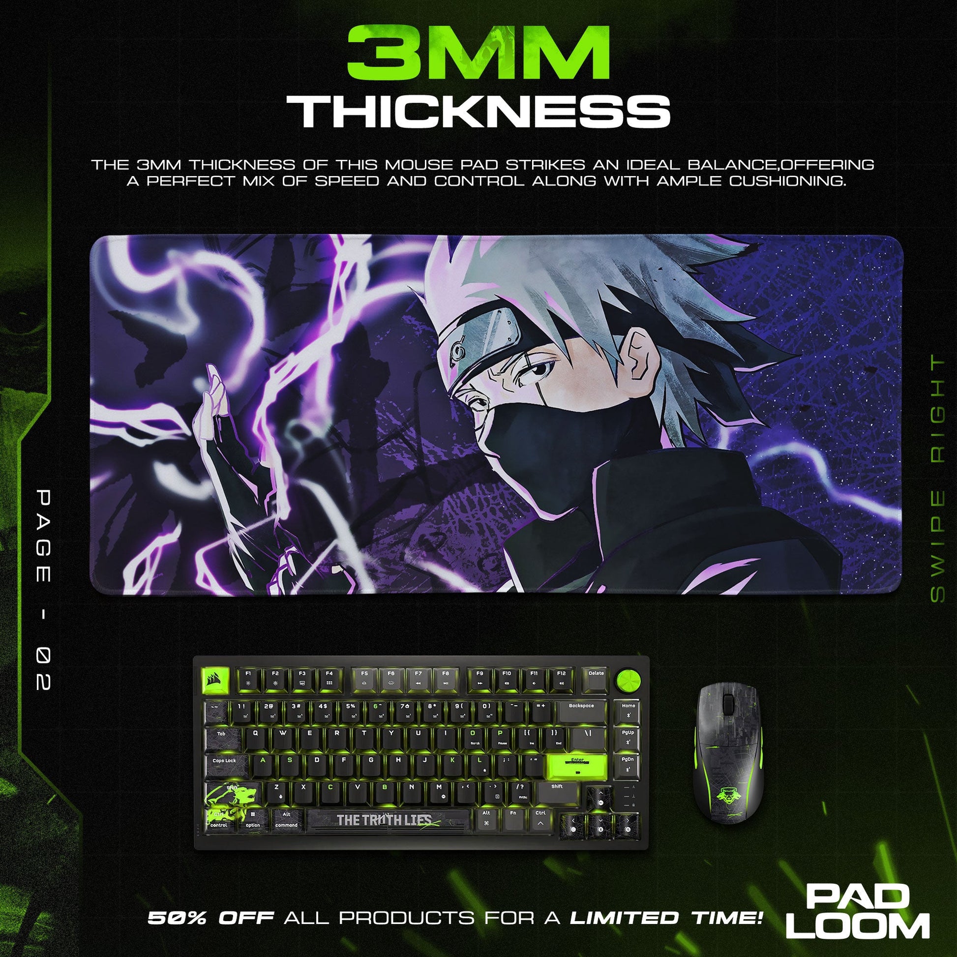 Kakashi Purple Lightning Mouse Pad - Storm Anime Desk Mat Padloom