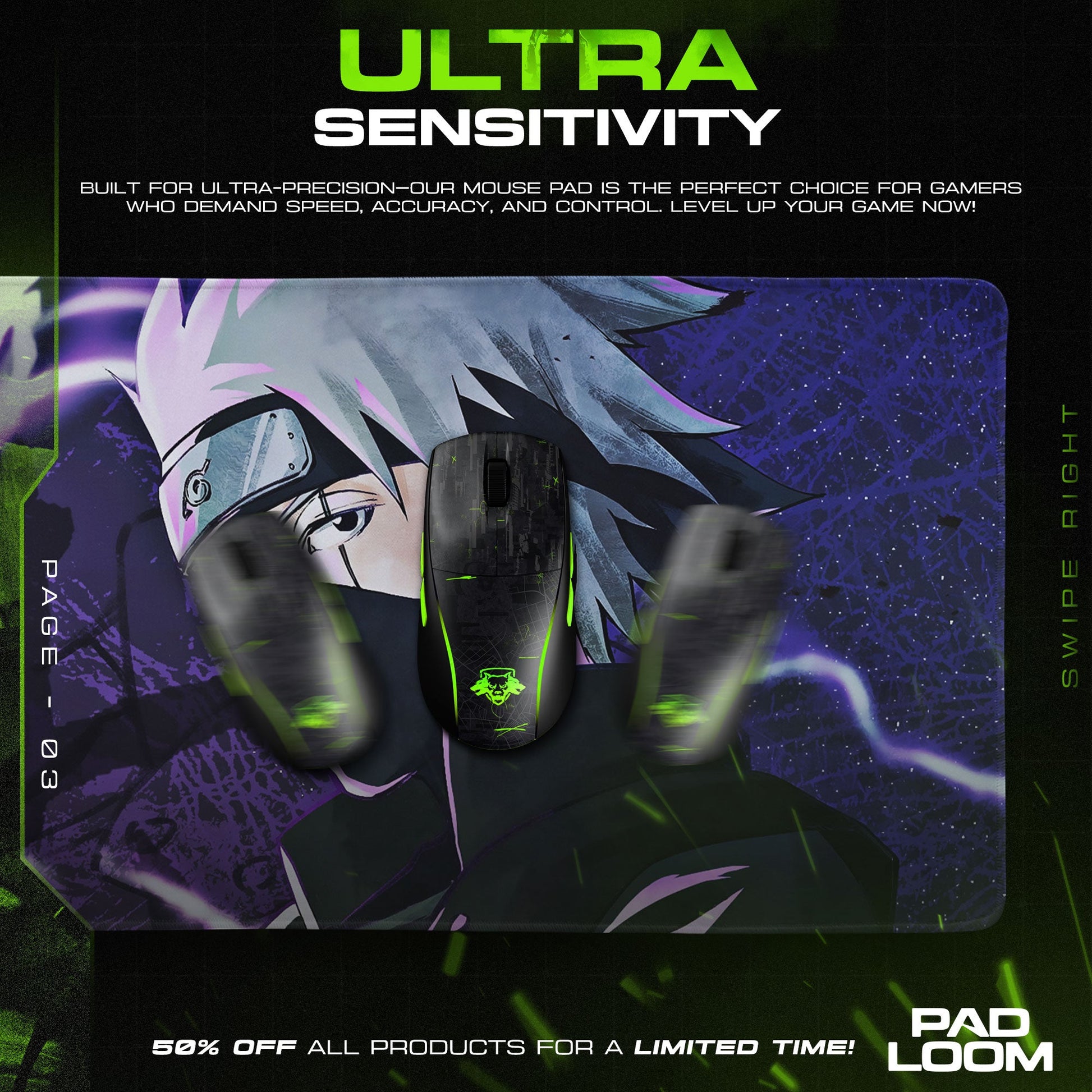 Kakashi Purple Lightning Mouse Pad - Storm Anime Desk Mat Padloom
