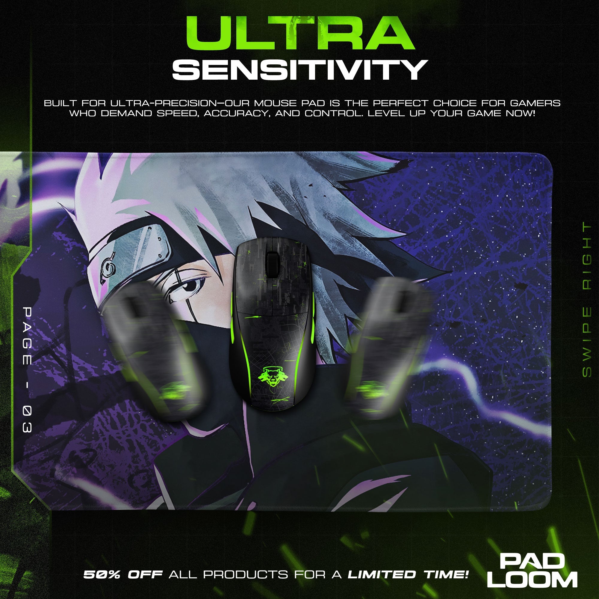 Kakashi Purple Lightning Mouse Pad - Storm Anime Desk Mat Padloom