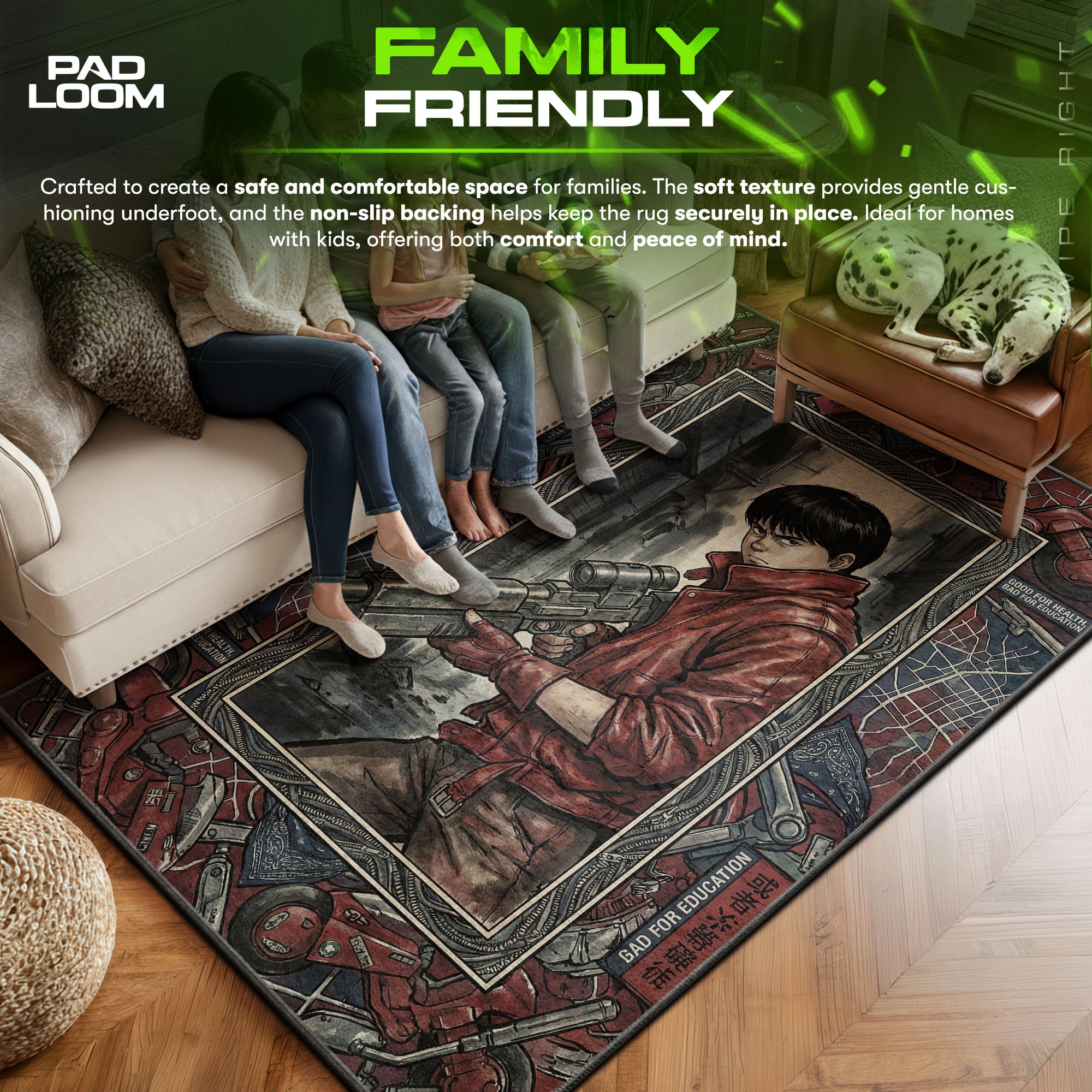 Kaneda area rug showing full Cyberpunk artwork