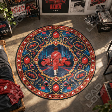 Kaneda Walking Akira round rug on a bedroom floor - Akira chair mat