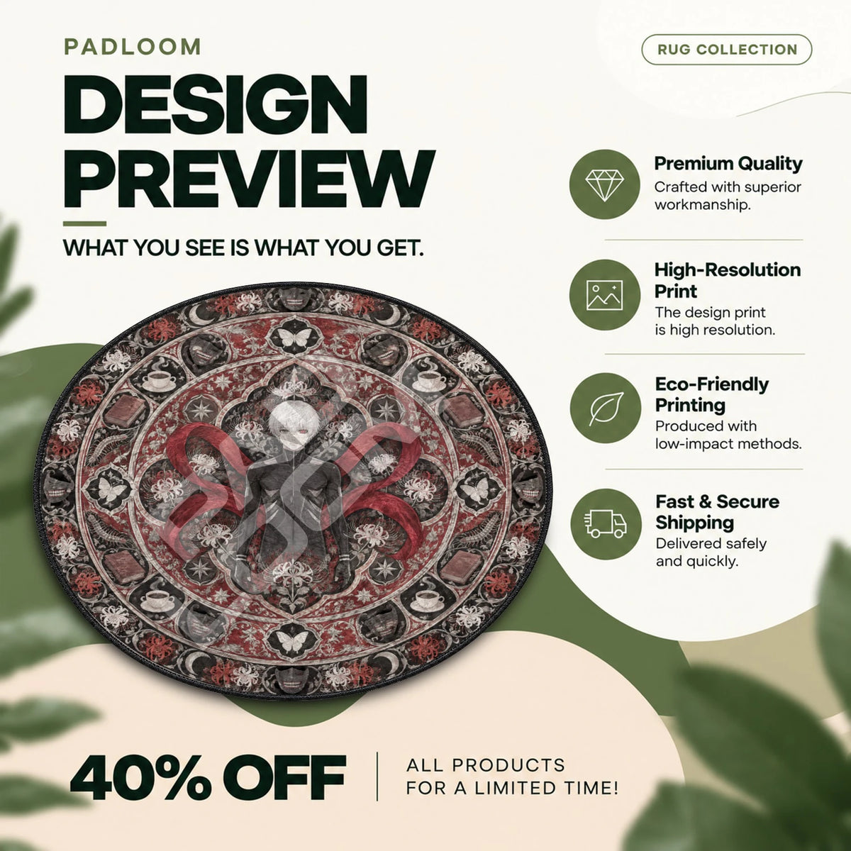 Kaneki Kagune Tokyo Ghoul round rug full design preview