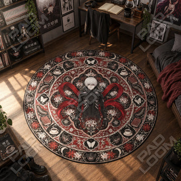 Kaneki Kagune Tokyo Ghoul round rug on a bedroom floor - Tokyo Ghoul chair mat
