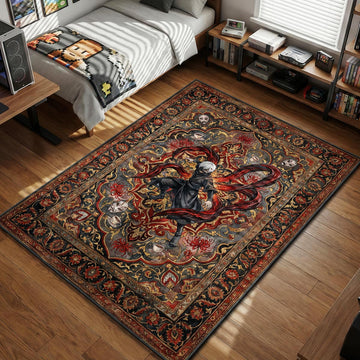 Kaneki Ken crouching in battle pose with red kagune and spider lilies area rug and floor mat