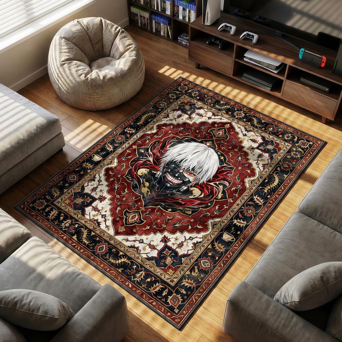 Kaneki Ken Mask Portrait Rug - Tokyo Ghoul Chair Mat