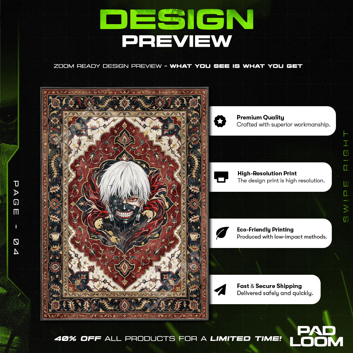 Kaneki Ken Mask Portrait Rug - Tokyo Ghoul Chair Mat