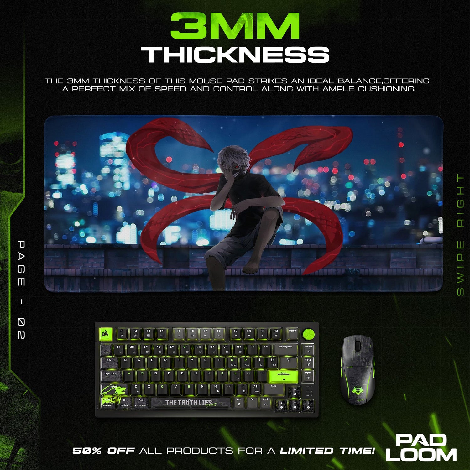 Kaneki Mouse Pad - Crimson Ghoul Anime Desk Mat Padloom