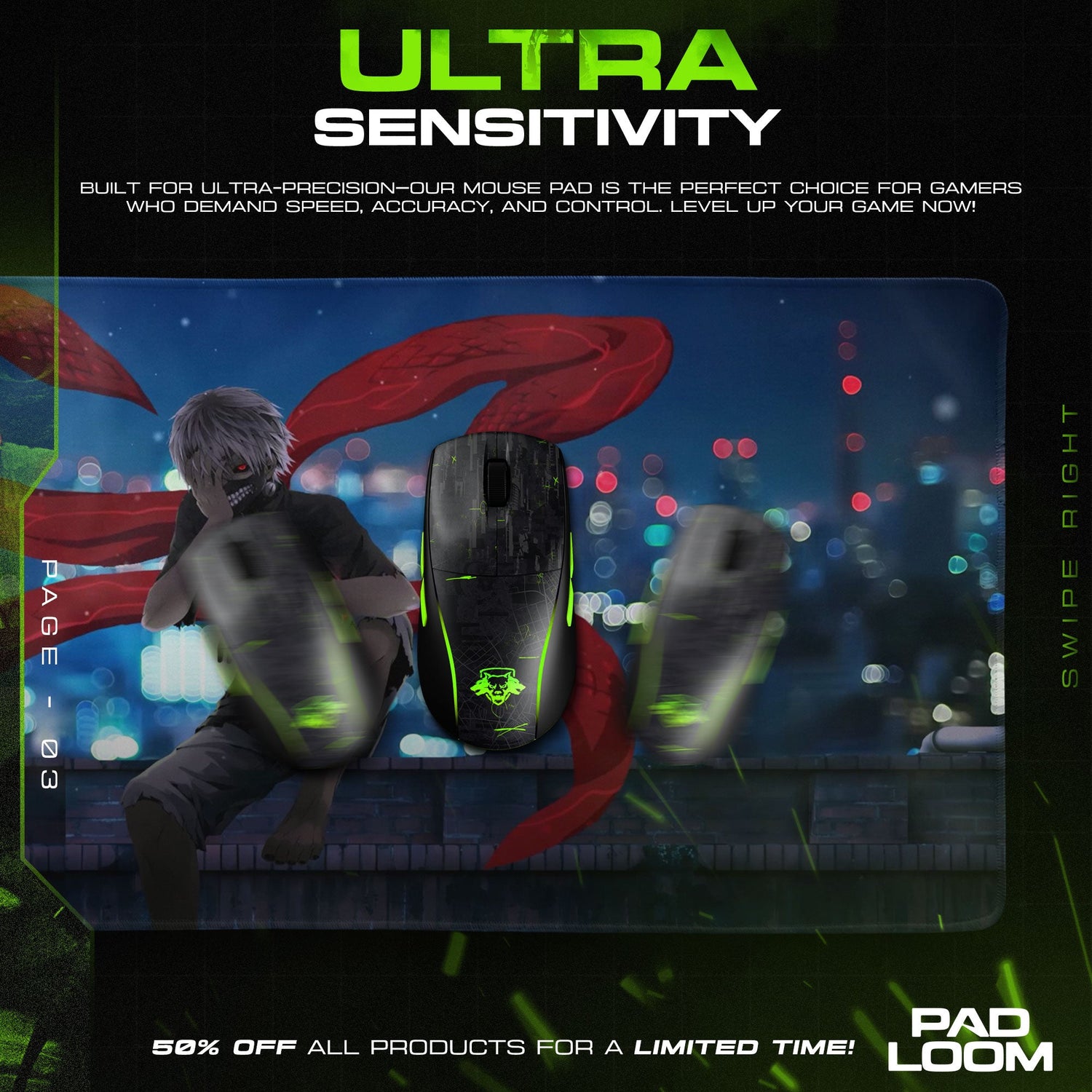 Kaneki Mouse Pad - Crimson Ghoul Anime Desk Mat Padloom