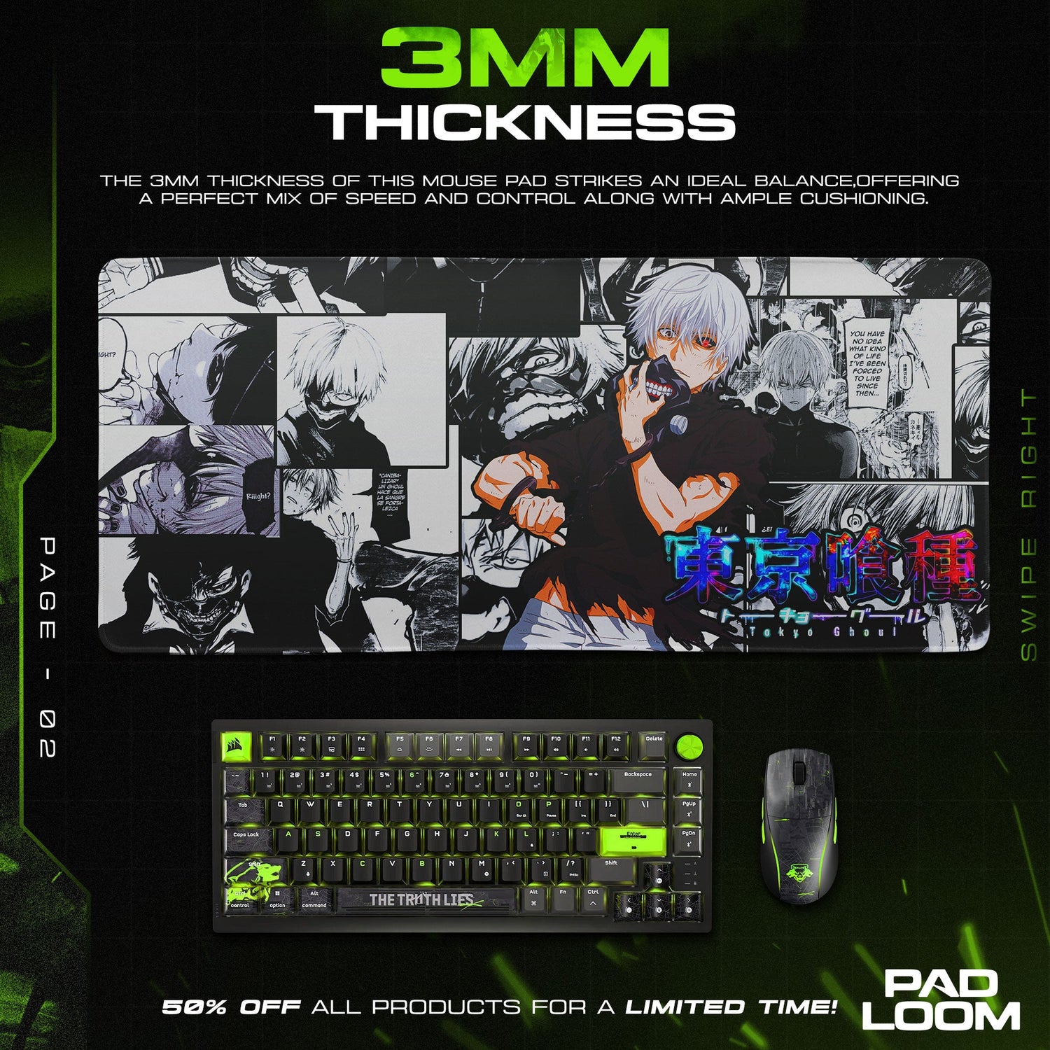 Kaneki Mouse Pad - Manga Awakening Anime Desk Mat Padloom