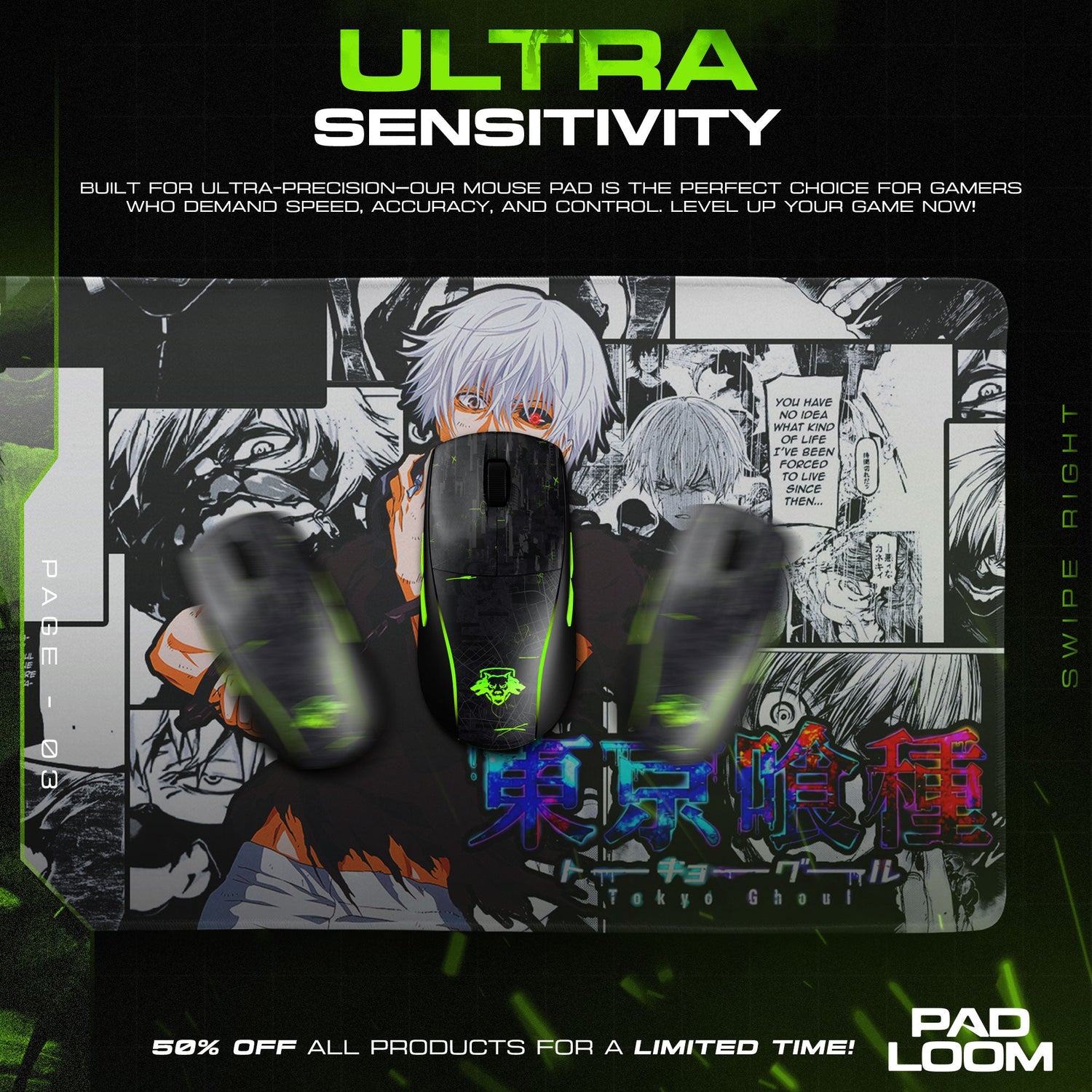 Kaneki Mouse Pad - Manga Awakening Anime Desk Mat Padloom