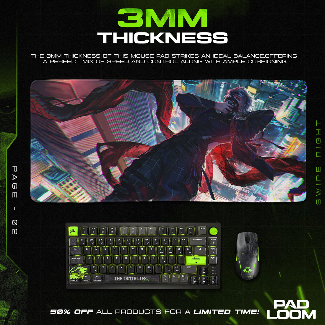 Kaneki Mouse Pad - Neon Descent Anime Desk Mat Padloom