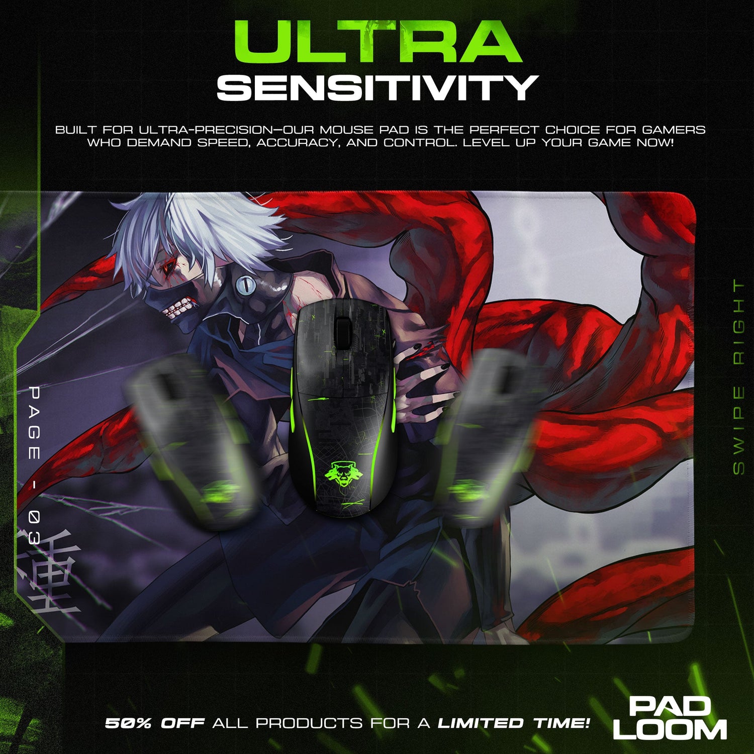 Kaneki Mouse Pad - Tokyo Ghoul Awakening Anime Desk Mat Padloom