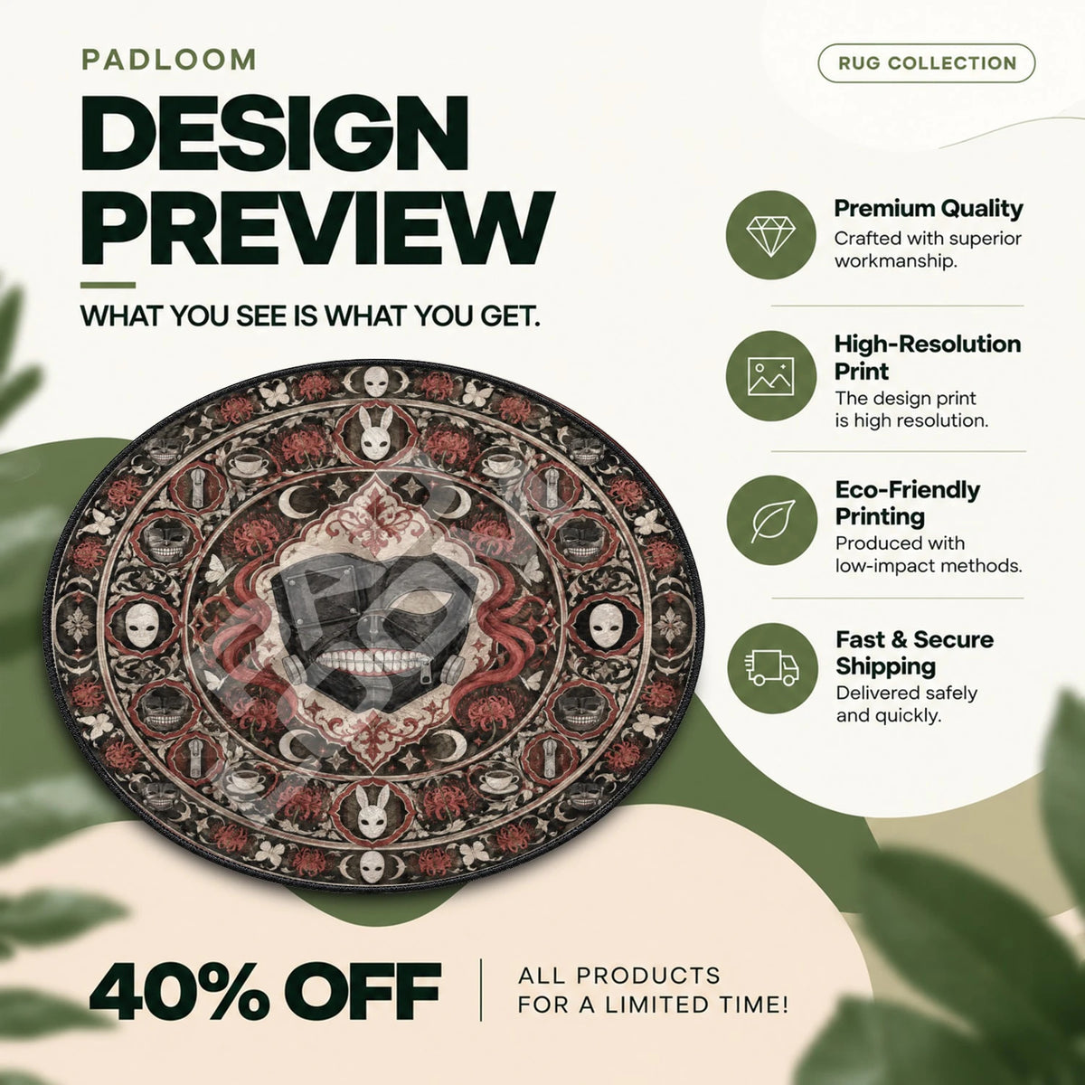 Kaneki Zipper Tokyo Ghoul round rug full design preview